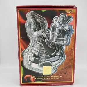 Lenox‎ Yuletide Metal Snowman Chip Dip Server Holiday Serving Platter Open Box